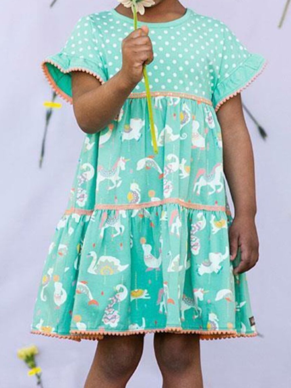 Matilda Jane Fun at the Circus Carousel Horses Unicorns Polka Dot Teal Size 8